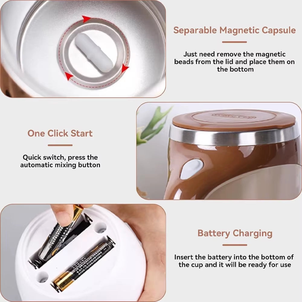 Automatic Stirring Cup12Ounces with USB Charging Cable Magnetic Stirring Coffee Cup Easy to Clean for Office/Kitchen/Travel/Home