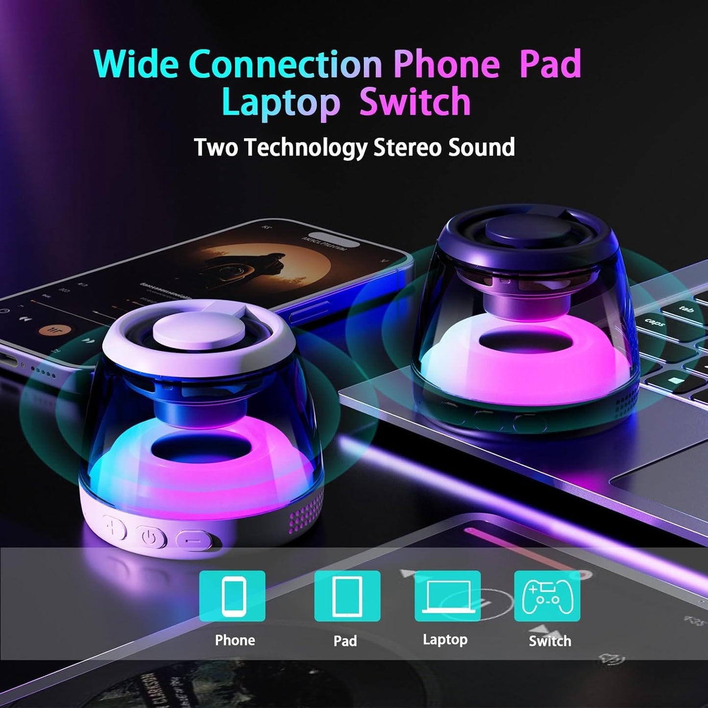 Magnetic Bluetooth Speaker,Wireless Induction Bluetooth Speaker,Mini Portable Cell Phone Stand for Iphone,Lanyard & RGB Night Light,Or Home,Outdoors,Pool,Birthday Gift (White-1Pcs)