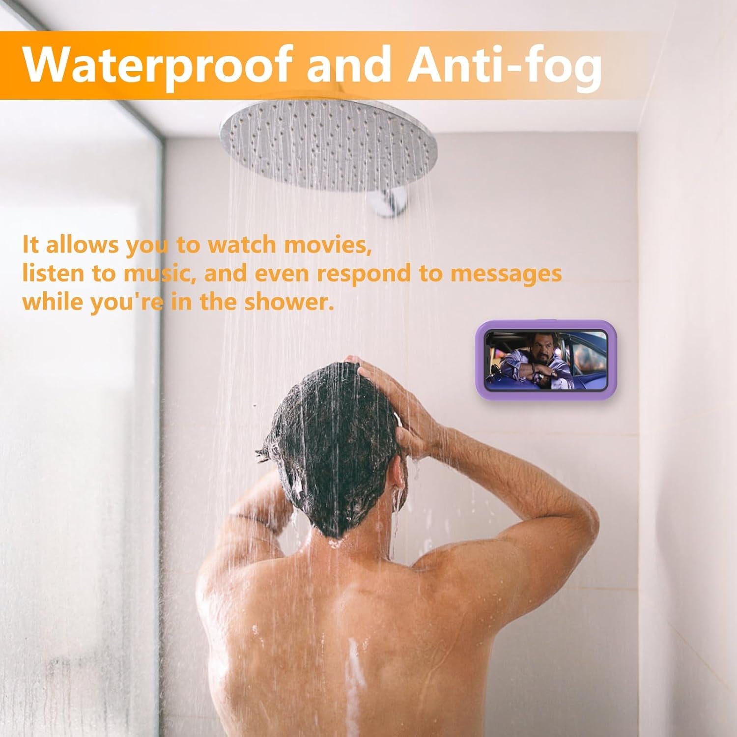 Waterproof Shower Phone Holder,360° Rotation Shower Phone Case, Angle Adjustable, Anti-Fog High Sensitivity,For Bathroom,Batheub, Kitchen Wall,Compatible with 4" - 6.8" Cell Phones