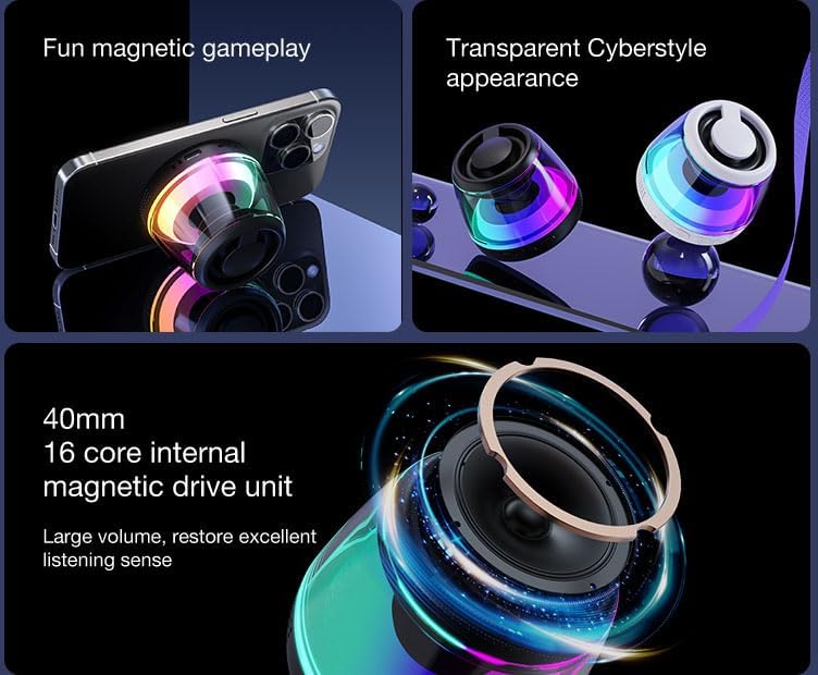 Magnetic Bluetooth Speaker,Wireless Induction Bluetooth Speaker,Mini Portable Cell Phone Stand for Iphone,Lanyard & RGB Night Light,Or Home,Outdoors,Pool,Birthday Gift (White-1Pcs)