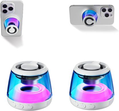 Magnetic Bluetooth Speaker,Wireless Induction Bluetooth Speaker,Mini Portable Cell Phone Stand for Iphone,Lanyard & RGB Night Light,Or Home,Outdoors,Pool,Birthday Gift (White-1Pcs)