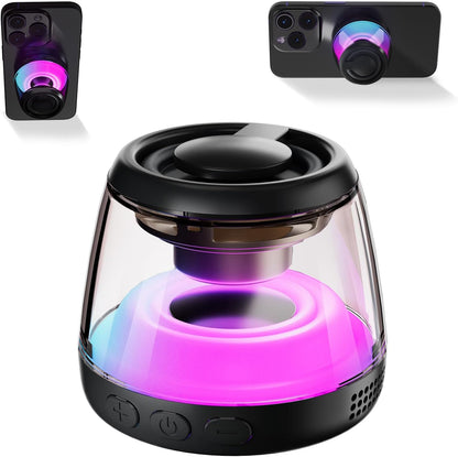 Magnetic Bluetooth Speaker,Wireless Induction Bluetooth Speaker,Mini Portable Cell Phone Stand for Iphone,Lanyard & RGB Night Light,Or Home,Outdoors,Pool,Birthday Gift (White-1Pcs)