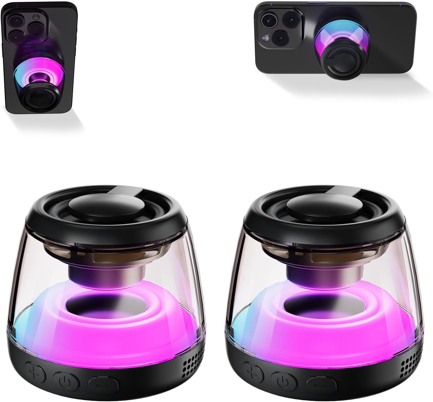Magnetic Bluetooth Speaker,Wireless Induction Bluetooth Speaker,Mini Portable Cell Phone Stand for Iphone,Lanyard & RGB Night Light,Or Home,Outdoors,Pool,Birthday Gift (White-1Pcs)