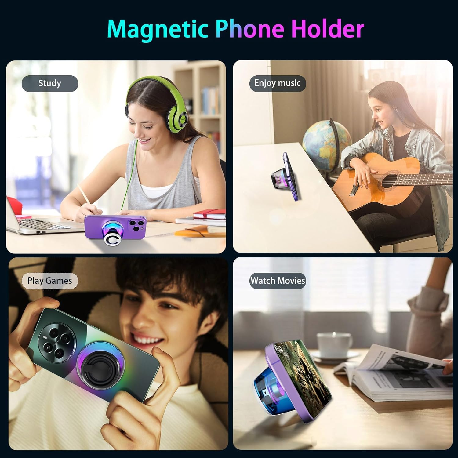Magnetic Bluetooth Speaker,Wireless Induction Bluetooth Speaker,Mini Portable Cell Phone Stand for Iphone,Lanyard & RGB Night Light,Or Home,Outdoors,Pool,Birthday Gift (White-1Pcs)