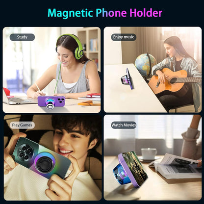Magnetic Bluetooth Speaker,Wireless Induction Bluetooth Speaker,Mini Portable Cell Phone Stand for Iphone,Lanyard & RGB Night Light,Or Home,Outdoors,Pool,Birthday Gift (White-1Pcs)