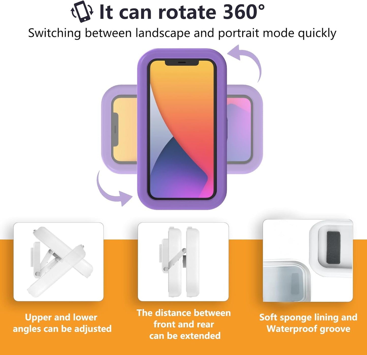 Waterproof Shower Phone Holder,360° Rotation Shower Phone Case, Angle Adjustable, Anti-Fog High Sensitivity,For Bathroom,Batheub, Kitchen Wall,Compatible with 4" - 6.8" Cell Phones